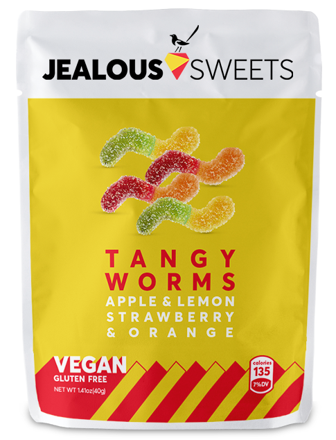 海外の輸入お菓子　グミ イギリス　JEALOUS　Sweets Tangy Worms　ストロベリー　オレンジ  グミ ビーガン
